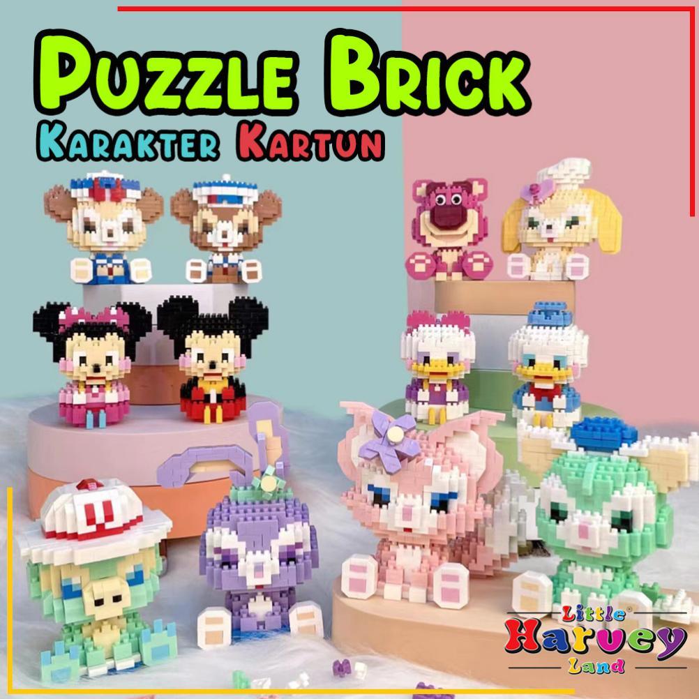 original mainan anak puzzle balok susun disney 3d diy  mainan edukasi bayi puzzle brick mini kartun 