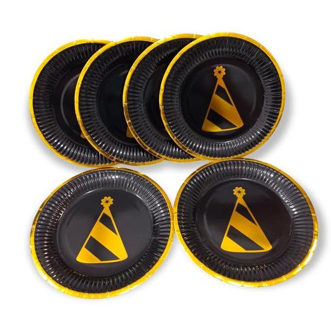 Piring & Gelas HITAM Gold SET | Piring Kertas | Gelas Kertas