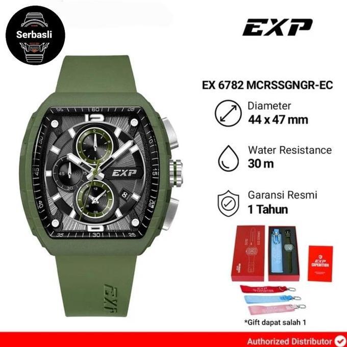 Jam Tangan Pria Expedition Exp Chronograph EX 6782 MCRSSGNGR-EC Black Dial Green Rubber Strap