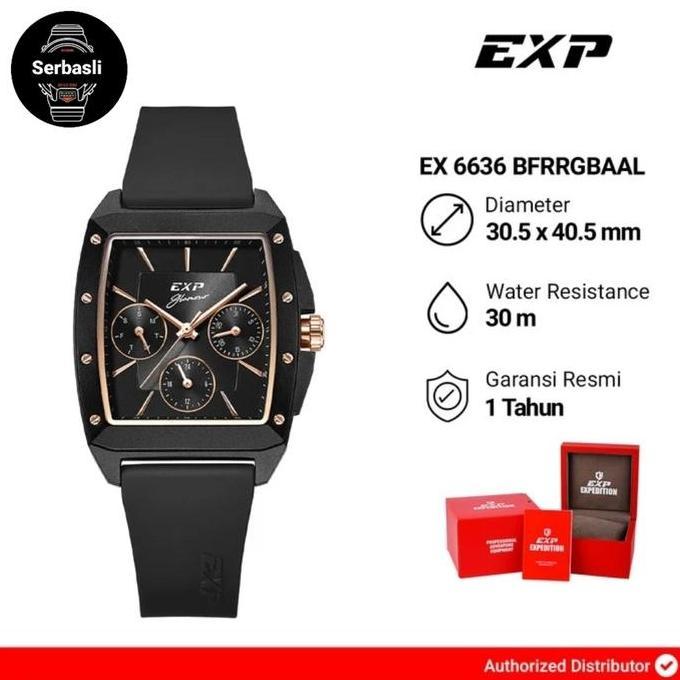 Jam Tangan Wanita Expedition Exp Chronograph EX 6636 BFRRGBAAL Black Dial Black Rubber Strap