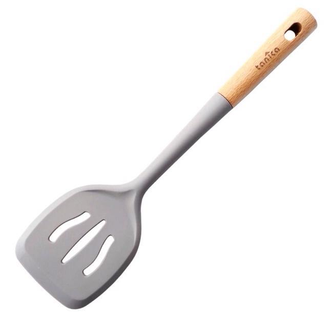Tanica Silicone Wood Slotted Turner Sw-77 / Spatula Sodet Gagang Kayu