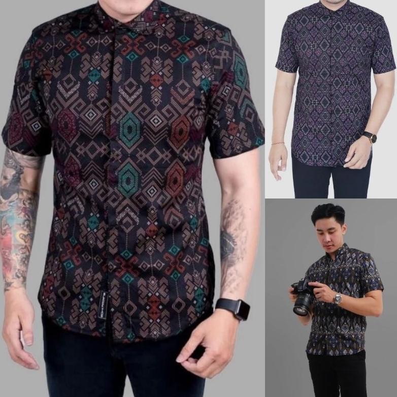 ( Ready Jumbo ) Kemeja Batik Pria Songket Lengan Pendek Batik Pendek Batik Songket