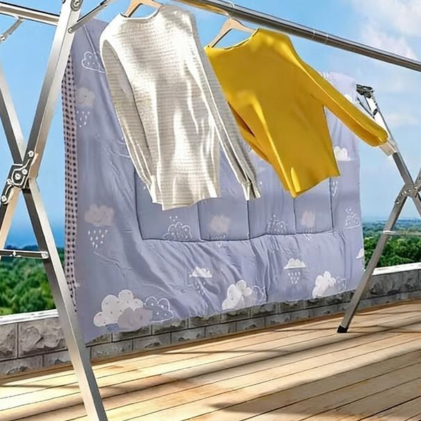 Jemuran Baju Lipat Dengan Roda Jemuran Baju Stainless Steel Portable Jemuran Pakaian Anti Karat Kuat