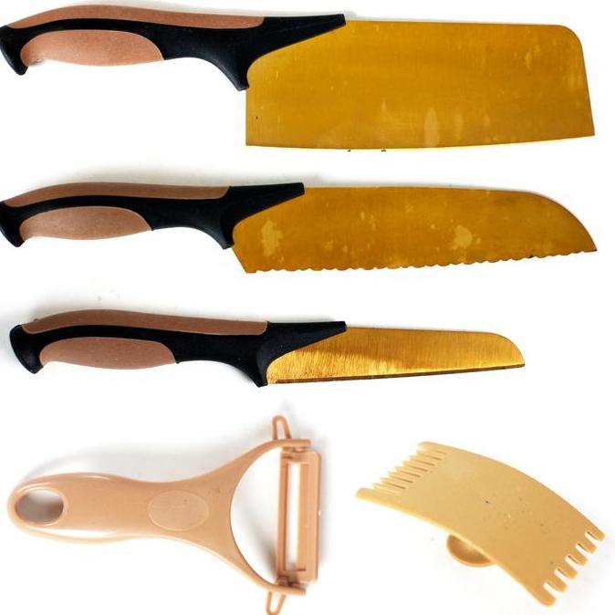 Pisau Dapur Set Rose Gold Stainless Steel 5 in 1 Serbaguna