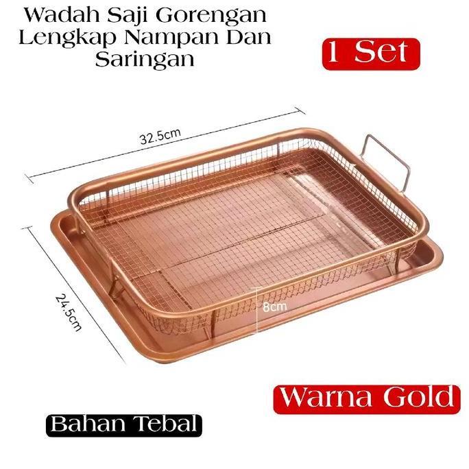 Spinner Peniris Minyak Gorengan Manual 1 Set Wadah Saringan Tirisan Makanan Stainless Gold Silver Ta