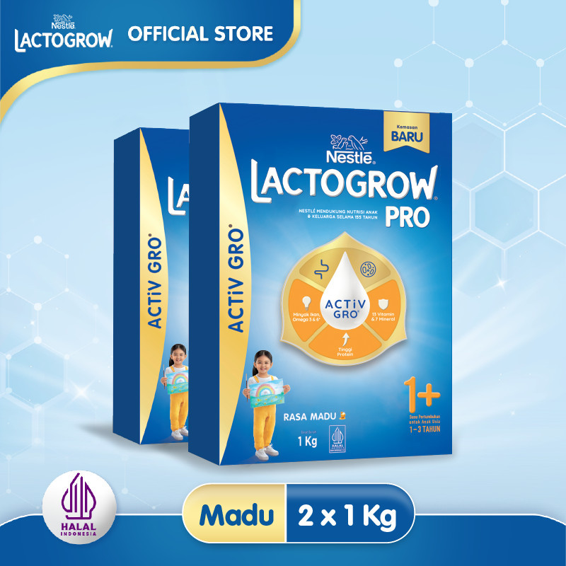 Nestle LACTOGROW PRO 1+ dengan ACTiVGRO Susu Madu Box - 1000g x 2 [1-3 tahun]