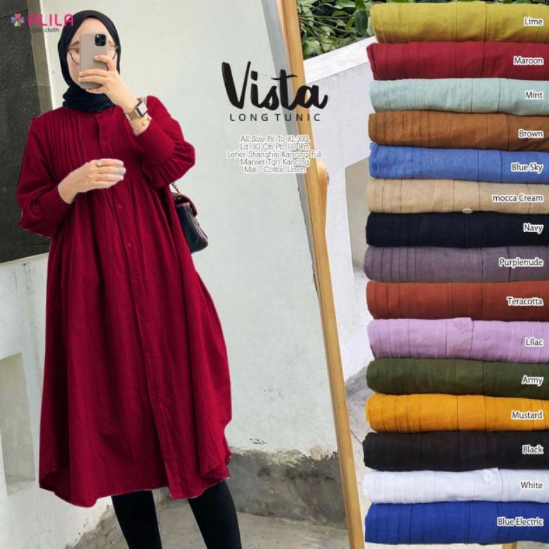 Diskon Vista Long Tunik Bahan Cotton Linen Import Ori Berlabel Alila/Long Tunik Katun Polos Ld 110