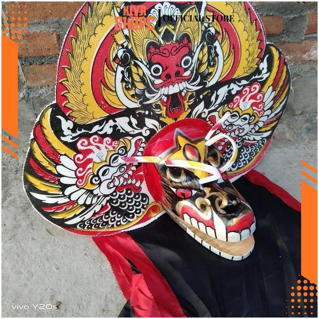Mainan topeng barongan anak tradisional caplokan devil spon kecil anak 2-4 tahun kucing kain panjang
