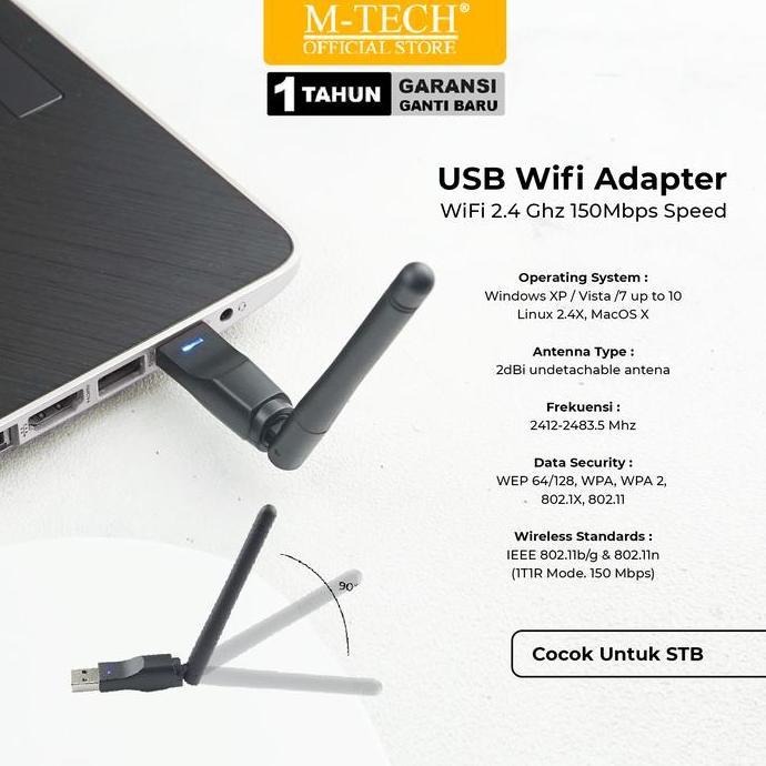 Collegare- Mtech Usb Wifi Dongle Wireless Adapter 8.11N 150Mbps Antena Support Stb Android - Garansi
