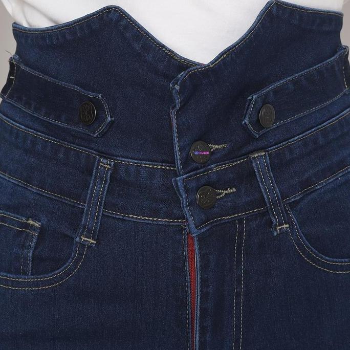 DISKON Skinny High Waist Active Celana Panjang Jeans Wanita E01 ALL Blue Cream Hitam Navy  Katun DIS
