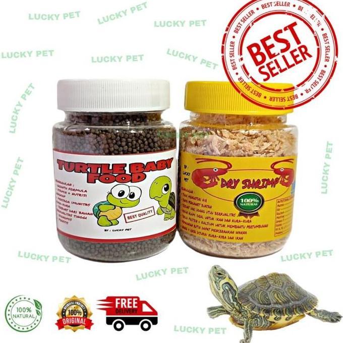 PAKET BEST SELLER Makanan pakan pelet bayi anak kura kura air brazil baby turtle kecil hijau dada me