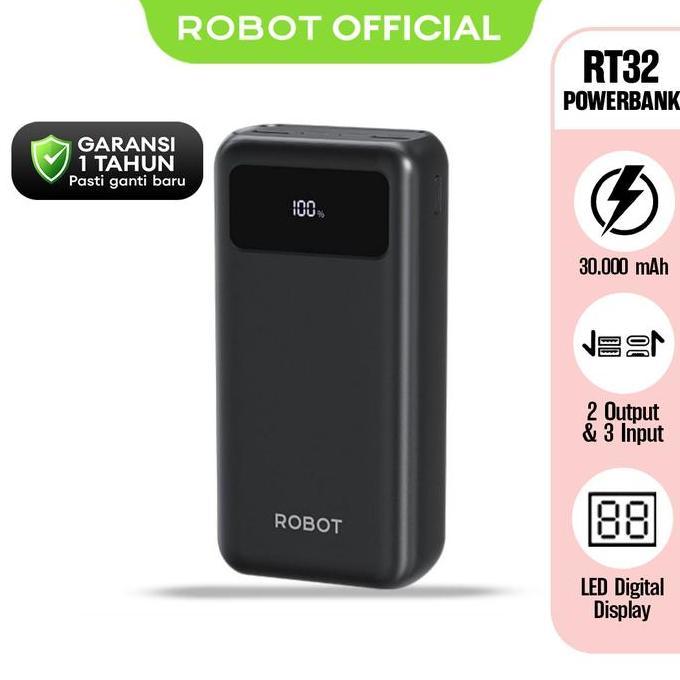 PowerBank ROBOT 30000mah RT32 Quick Charging Powerbank  Charger Handphone- Garansi 1 Tahun [Bisa COD
