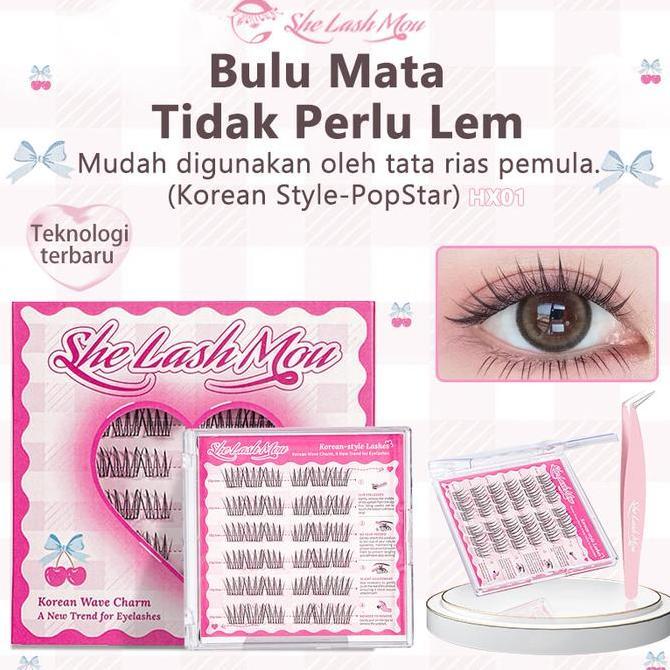 [TANPA LEM] HX01 SHE LASH MOU Bulu Mata Palsu Tanpa Lem Eyelash Extension Korean Style-PopStar