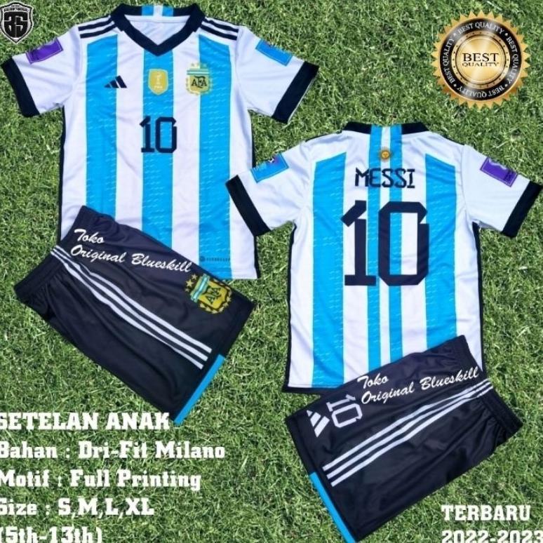 ORIGINAL Setelan Baju Bola Anak argentina jersey messi piala dunia terbaru / setelan anak jersey arg