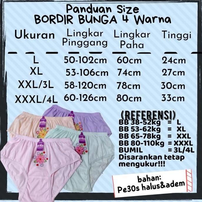 DR113 >> Celana Dalam Wanita Bordir Bunga JUMBO CD Wanita Polos Bordir CD Ibu Hamil Ecer XXXL XXL XL