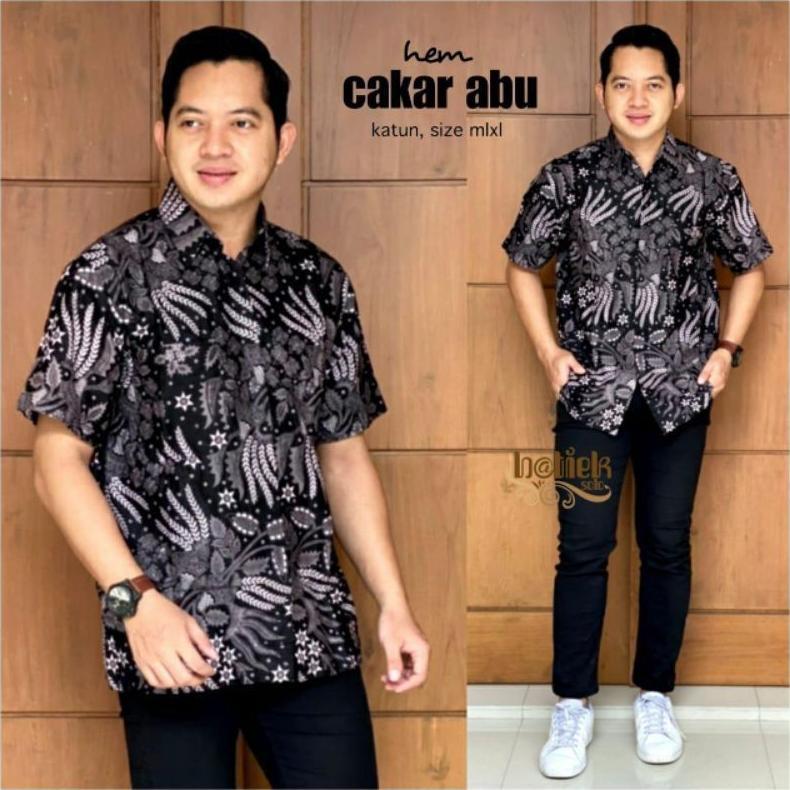 MURAH NAGA HITAM RAHAYU KEMEJA BATIK PRIA MOTIF NAGA ABU HITAM LENGAN PENDEK NON FURING KEMEJA PREMI