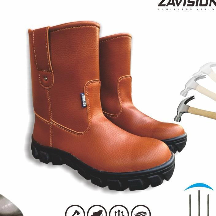 Zavision Sepatu Safety Boots Ujung Besi Premium Kulit Tebal Boots Tinggi Original 100%