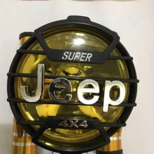Lampu Bulat Jeep Pesek Universal Modif Retro Classic Custom dengan Cover Tulisan Jeep 4x4 - Motor, T