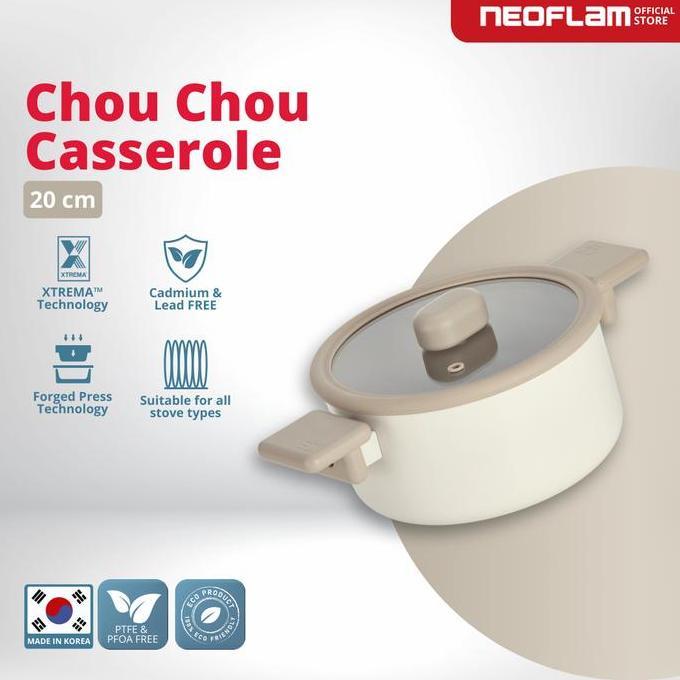 NEOFLAM CHOU CHOU Forged Casserole Beige 20CM - Panci Anti Lengket & Tahan Gores Ceramic Coating