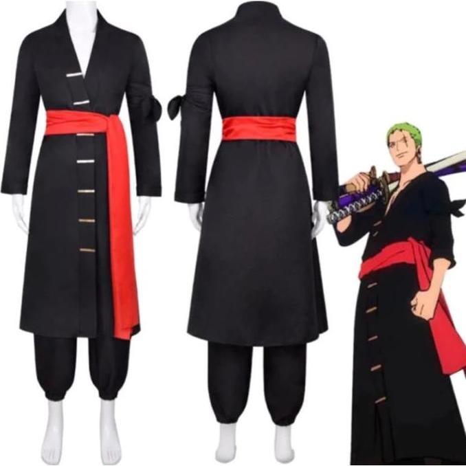 3DEBOZZSKA - KOSTUM ONE PIECE RORONOA ZORO COSPLAY COSTUME ZORO WANO COSTUME BLACK KIMONO