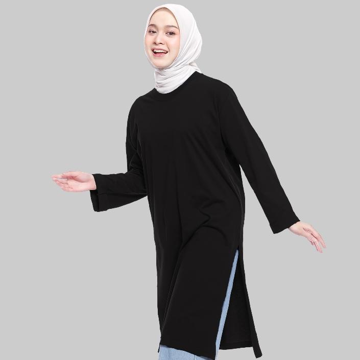 Official Louvinne Tunic T-Shirt L Kaos Tunik Polos Selutut Lengan Panjang Wanita Cotton Combed 24S