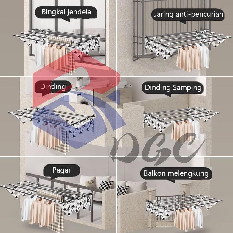 DGC Jemuran Lipat Dinding Jemuran Dinding Jemuran Baju Stainless Steel Jemuran Baju Pakaian Dinding