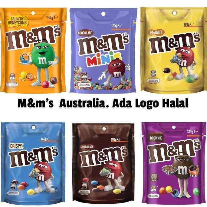 M&M's Coklat Australia Import Halal 5 Varian Minis Crispy Milk Peanut Brownies Cookies Dough 180g Be