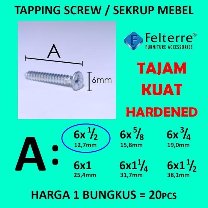 6 x 1/2 in=20 MOONLION/ FELTERRE TAPING SCREW SKRUP SEKRUP ALUMINIUM