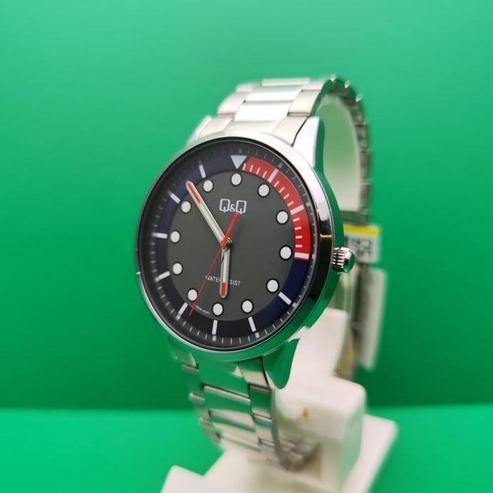 Q&Q QQ Analaog Jam Tangan Pria Rantai Hitam Q50B-003PY Original