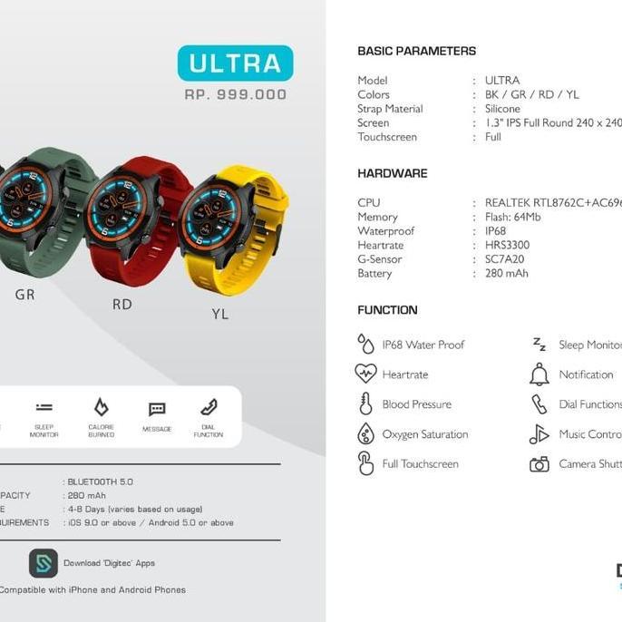 DIGITEC SMART WATCH Jam Tangan Pria Wanita DIGITEC ULTRA Original