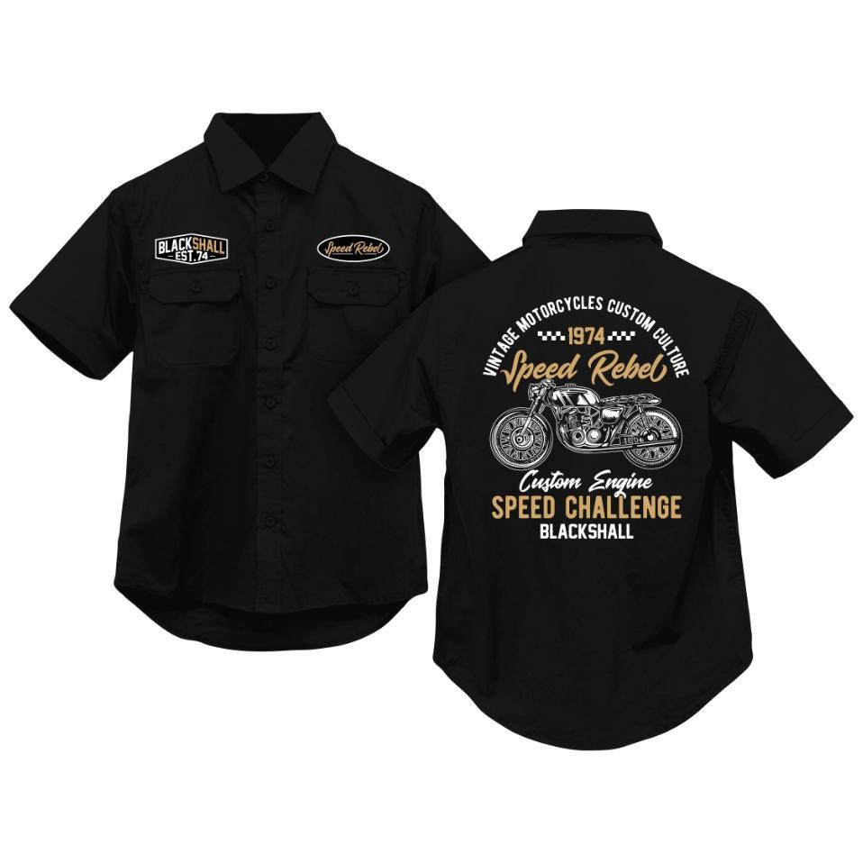 Blackshall - Baju Shirt Kemeja Pria Workshirt Lengan Pendek Warna Hitam Premium Bahan Adem & Nyaman 