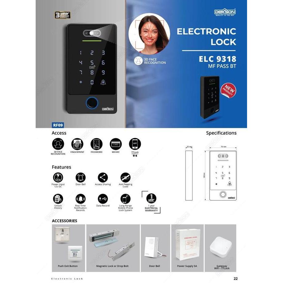ELECTRONIC ACCESS READER DEKKSON RF09 BLACK Electronic Lock Reader Access Dekson ELC 9318 MF PASS BT