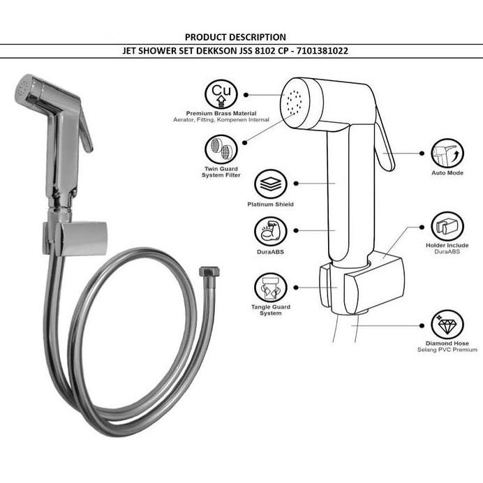 JET SHOWER SET DEKKSON JSS 8102 Complete Hose 120 Cm Keran Cebok Semprot Closet Duduk Toilet Jet Was