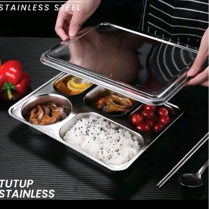 Terlaris Lunch Box 5 Sekat/Piring Makan Stainless 5 Sekat/Wadah Saji 5 Sekat/Lunch Box Stailess