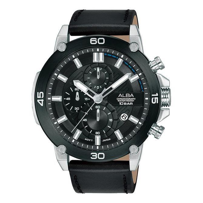 ALBA Chronograph Jam Tangan Pria Tali Kulit Hitam AM3741X1 Original