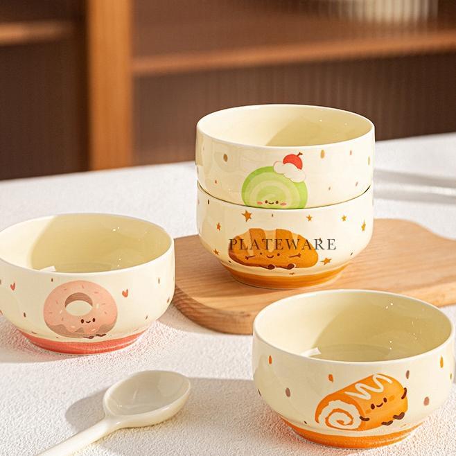 Plateware - Mangkuk Nasi Dan Mangkok Bakso Keramik Premium Tebal Motif Kue Baking Unik Dan Lucu Taha
