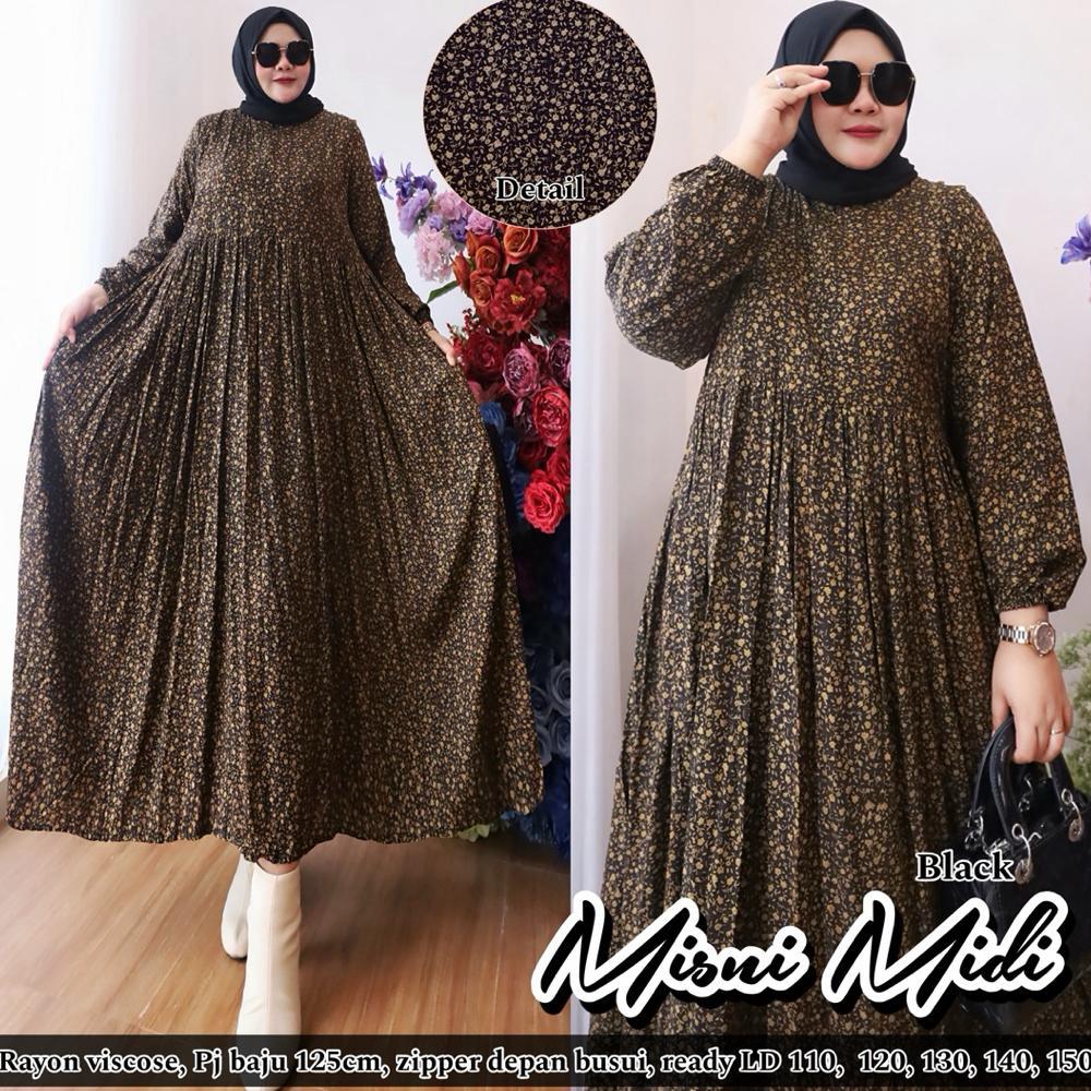 Diskon Misni Midi Dress Big Size Gamis Lebaran Ld 150 140 130 120 110 Panjang 125 Super Jumbo Xl Xxl