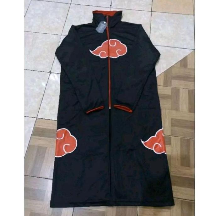 Jubah Cosplay Naruto Akatsuki Panjang Pria Hitam Zipper Dewasa Dan Anak