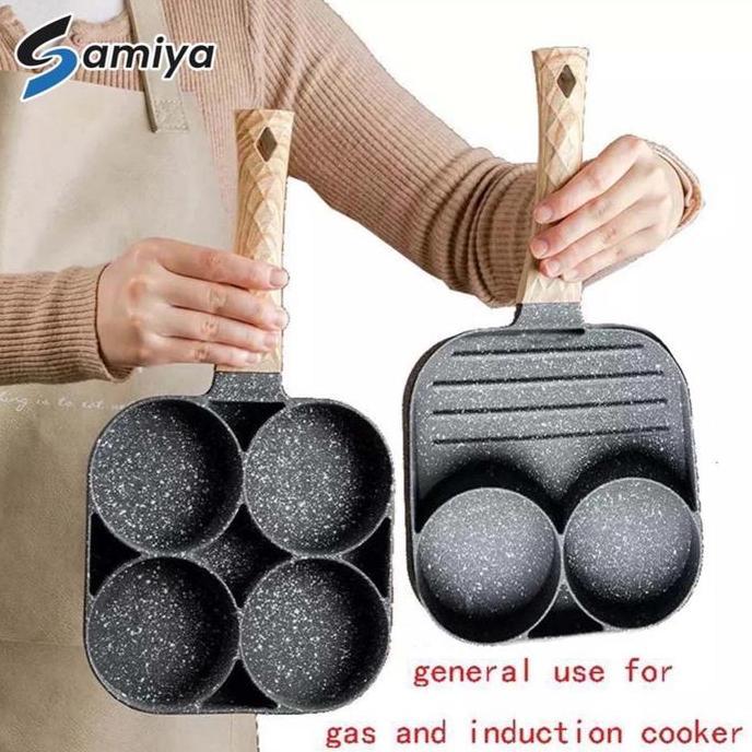 Panci wajan penggorengan telur pancake 4 lubang anti lengket non stick / steak grill omelette / tfry