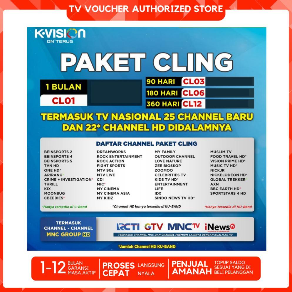 Voucher Paket Cling 30/180 Hari K vision TV LOKAL MNC Group