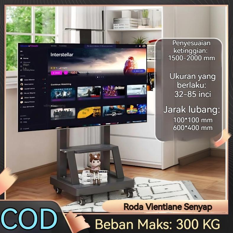 Bracket TV Standing 32-85 Inci Dapat Disesuaikan Universal Bracket TV Bracket TV Berdiri Roda Dorong