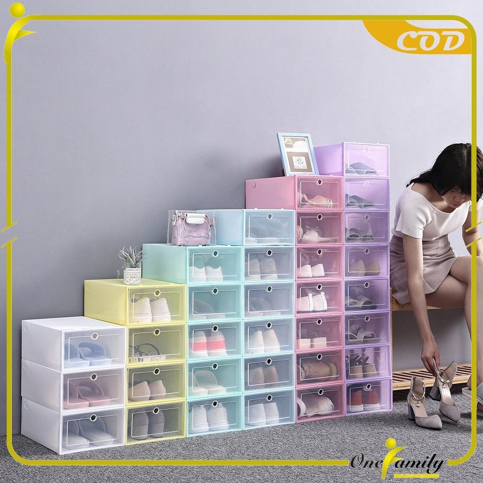HOT ONE-C158 Kotak Sepatu Lipat Transparan Tebal Shoes Storage Box Organizer Rak Sepatu Plastik Susu