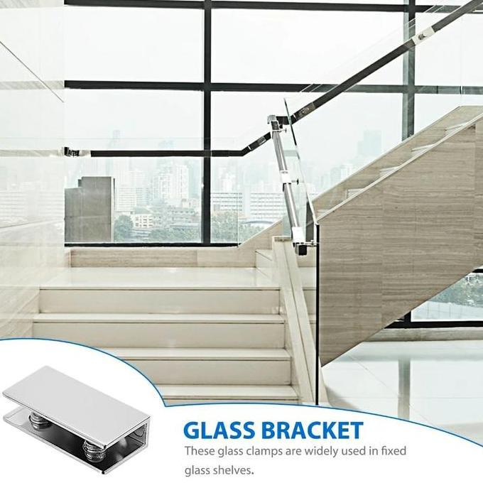 Jepitan klem bracket shelf kaca 12mm  ambalan original stainless steel extrusion tebal
