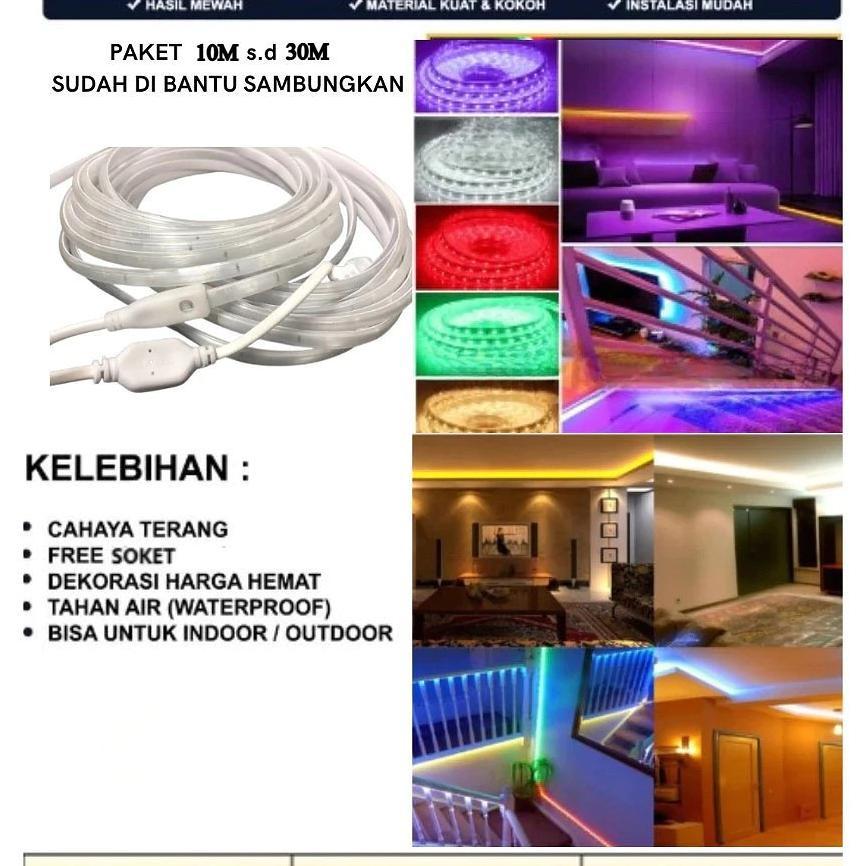 5050 Paket Lampu Led Strip Selang 5050 10M-15M-20M-25M-30M (Lampu Strip+ Soket) 5050 Lampu Hias Cafe