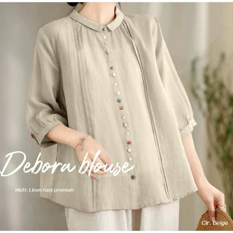 Cuci Gudang  Debora Blouse Linen Jumbo Atasan Wanita Blus Kekinian
