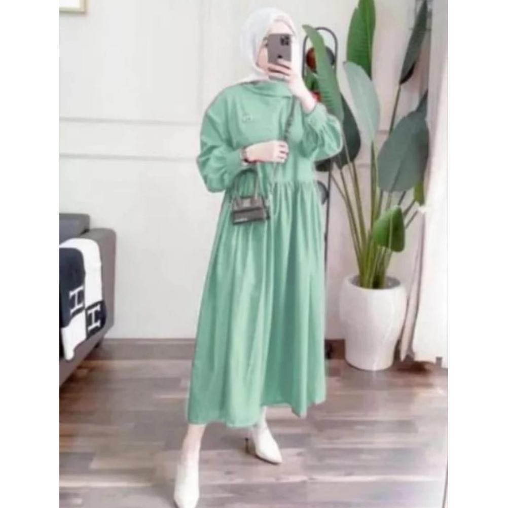 Diskont Midi Dress Putih Crinkle Airflow Ukuran M-Xl