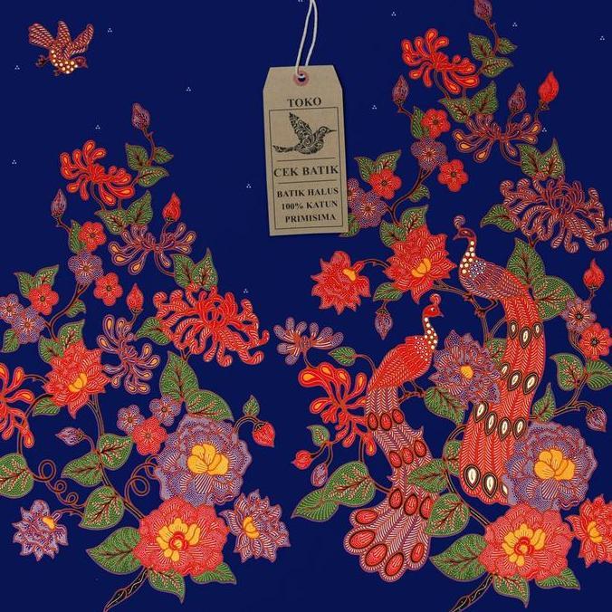 [] Motif Batik Burung Merak & Bunga Warna Manis (Biru)