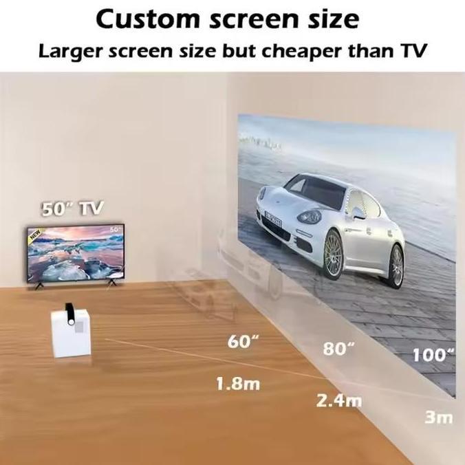 VIVERR Store Proyektor T2mini dengan Layar 4K 1080P dan Speaker Stereo untuk Film dan Olahraga LCD J