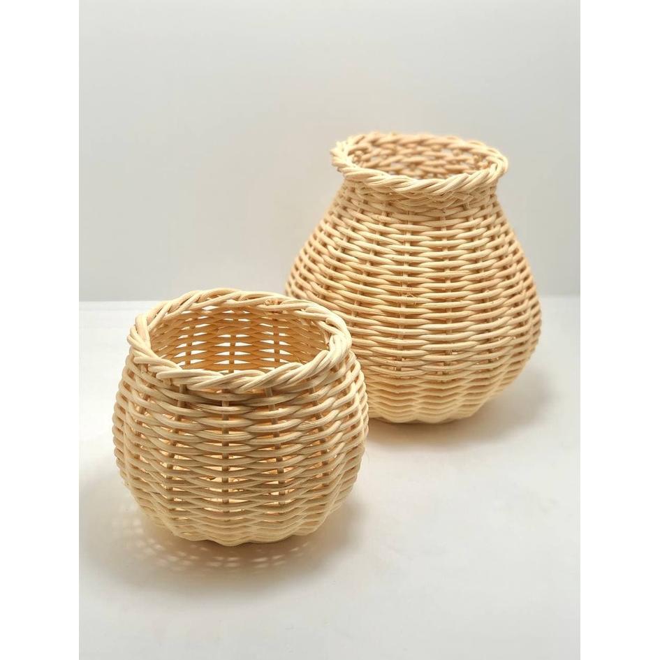 Vas Rotan Mini - Vas Bunga Anyaman Rotan - Vas Meja Dekorasi Rumah Aesthetic