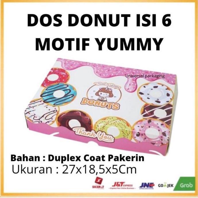 Slag- [ 10 Pcs ] Dos Donat Motif Yummy Isi 6 | Kardus Box Karton Dus Donat Motif Kertas